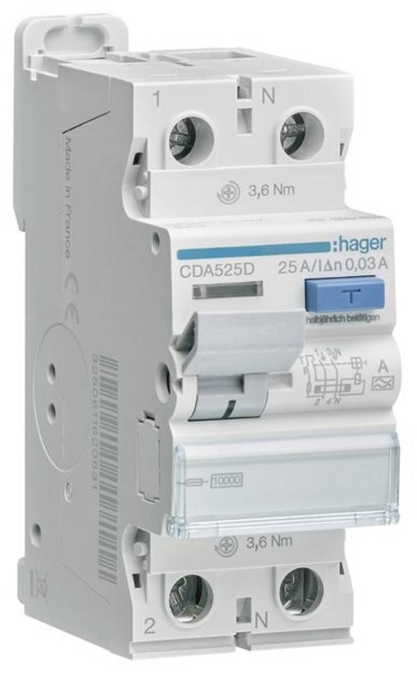 Hager CDA525D CDA525D FI-Schutzschalter  A   2polig 25 A 0.03 A 230 V