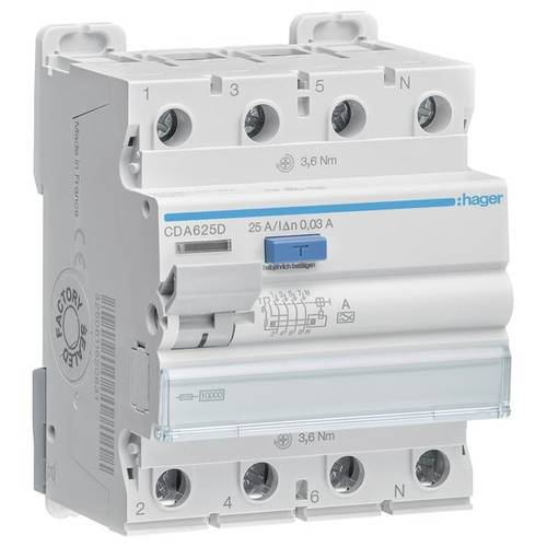 Hager CDA625D FI-Schutzschalter A 4polig 25 A 0.03 A 400 V
