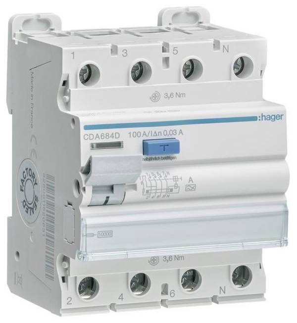 Hager CDA684D CDA684D FI-Schutzschalter  A   4polig 100 A 0.03 A 400 V