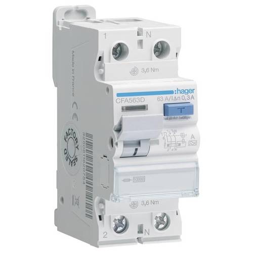 Thumbnail - Hager CFA563D FI-Schutzschalter A 2polig 63 A 0.3 A 230 V