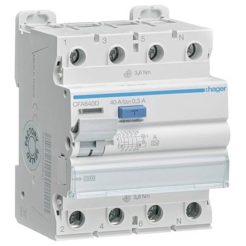 Thumbnail - Hager CFA640D FI-Schutzschalter A 4polig 40 A 0.3 A 400 V
