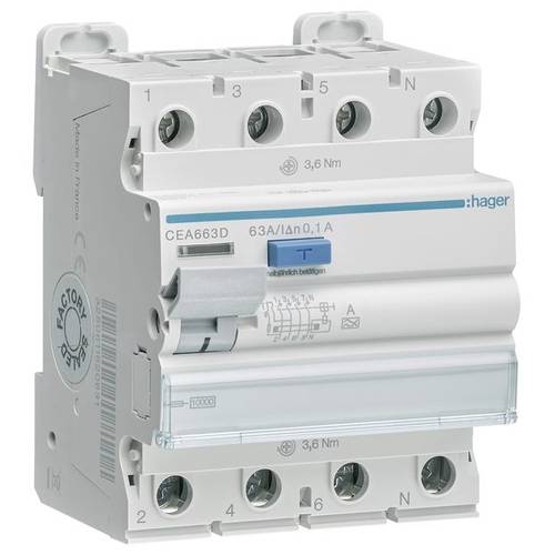 Hager CEA663D FI-Schutzschalter A 4polig 63 A 0.1 A 400 V