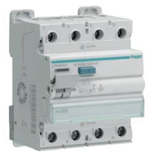 Hager CPA680D FI-Schutzschalter A 4polig 80 A 0.3 A 400 V