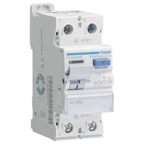 Thumbnail - Hager CEA540D FI-Schutzschalter A 2polig 40 A 0.1 A 230 V