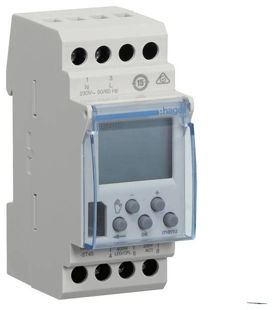 Hager EGN103 DIN rail mount timer digital white plastic