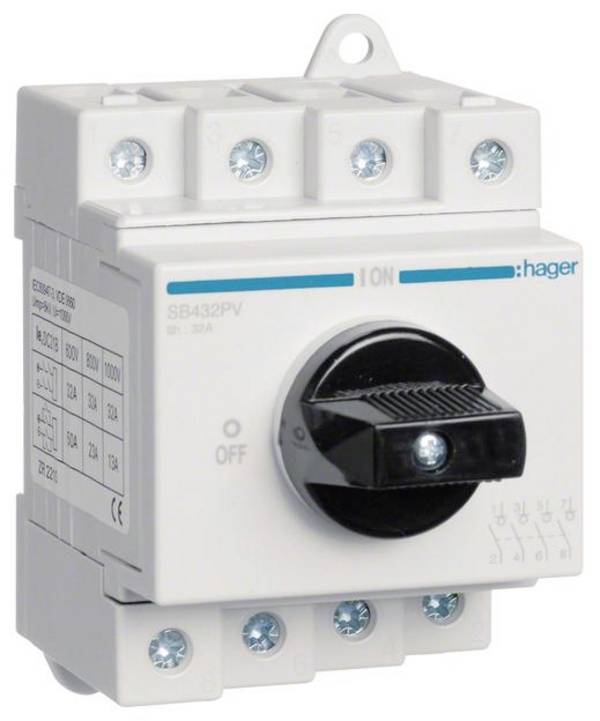 Hager SB432PV Hager SB432PV Ausschalter DC 4polig 1000V 32A Ausschalter 4polig 32 A 1000 V 1 St.