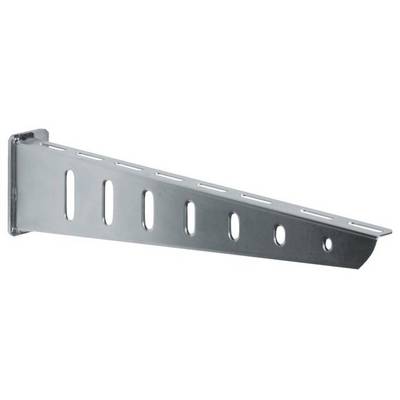Metallischer Regalhalter mit mehreren rechteckigen Schlitzen zur Befestigung, verwendet zur Unterstützung von Wandregalen.