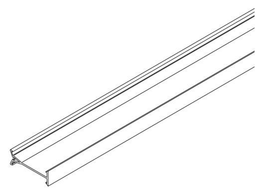 Eine lange, schmale Schiene in diagonaler Ansicht mit rechteckigem Querschnitt und seitlichem Einsteckprofil.