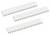 Drei weiße, rechteckige Plastikstreifen mit Zähnen unten, auf weißem Hintergrund.