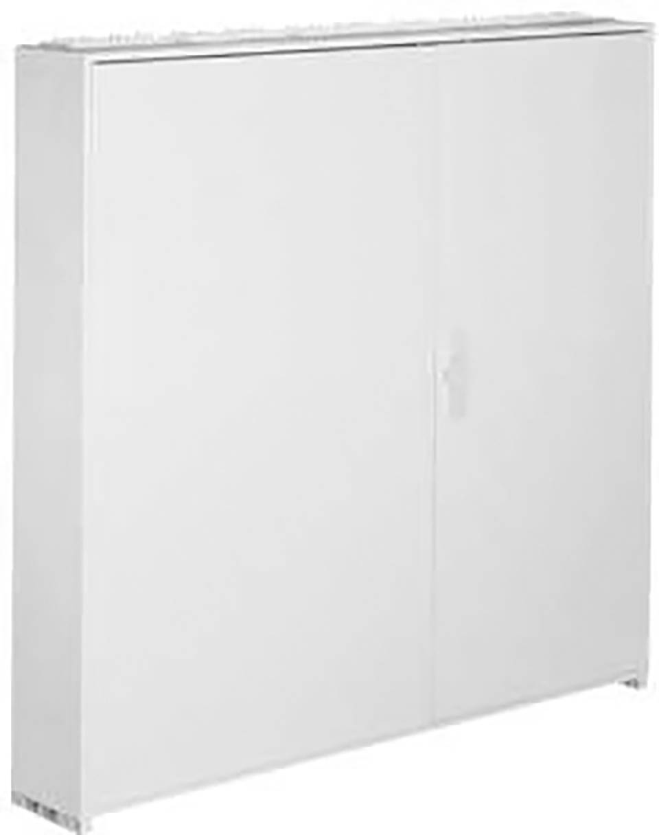 Ein weißer Aktenschrank mit zwei Türen, geeignet für die Bürolagerung.