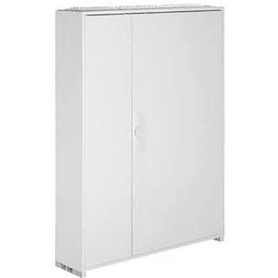 Ein weißer, geschlossener Schrank mit zwei Türen, für Aufbewahrung im Büro oder zu Hause.