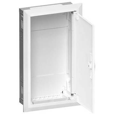 Ein offener weißer Wandschrank ohne sichtbare Inhalte. Die Tür ist nach rechts geöffnet, Innenraum ist leer und schlicht.