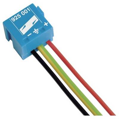 Blaue elektrische Steckverbindung mit Beschriftung '925 001'; rote, schwarze, gelbe und grüne Kabel ragen heraus.