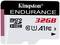 Die Abbildung zeigt eine Kingston Endurance MicroSDHC-Karte mit 32 GB. Geeignet für U1 und A1 Anwendungen.