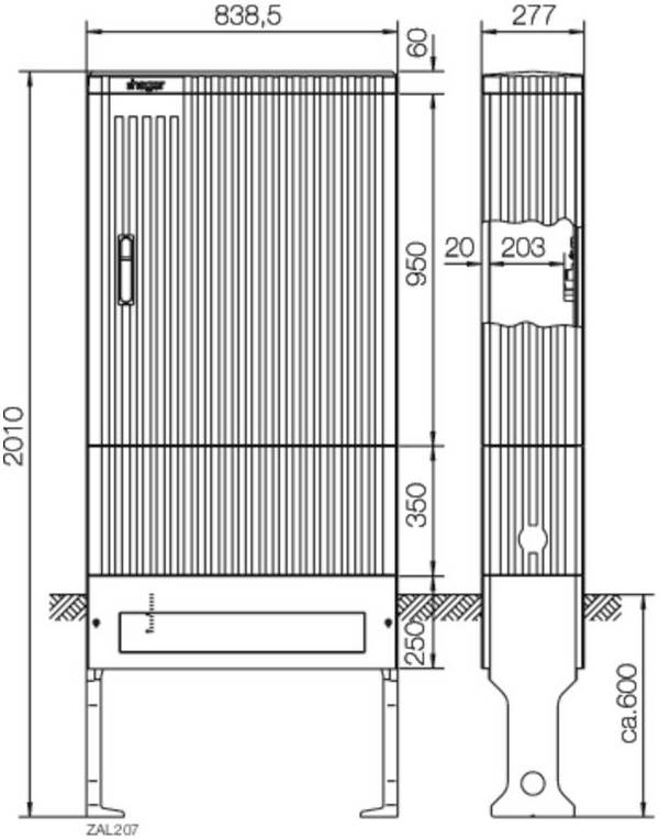 Hager ZAL207 Hager ZAL207 Verteilersäule leer 2010x838.5x277mm Verteilersäule Grau (RAL 7035) 1 St.