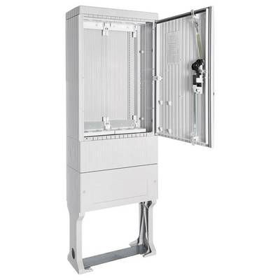 Ein geöffneter elektrischer Schaltschrank mit sichtbarer Verkabelung und Sicherungen. Hauptgehäuse und Tür bestehen aus Metall.