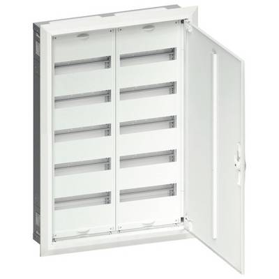 Ein geöffneter, leerer Verteilerkasten mit mehreren horizontalen Fächern, geeignet für die Installation von elektrischen Komponenten.