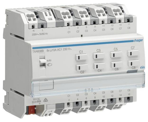 HAGER Schalt-/Jalousieaktor TXA608B 8/4fach KNX easy 10A