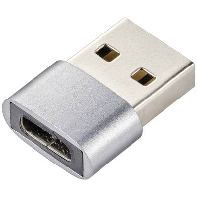 USB-Adapter mit Metallgehäuse, USB-A-Stecker auf USB-C-Buchse. Dient zur Verbindung von Geräten mit verschiedenen Anschlüssen.
