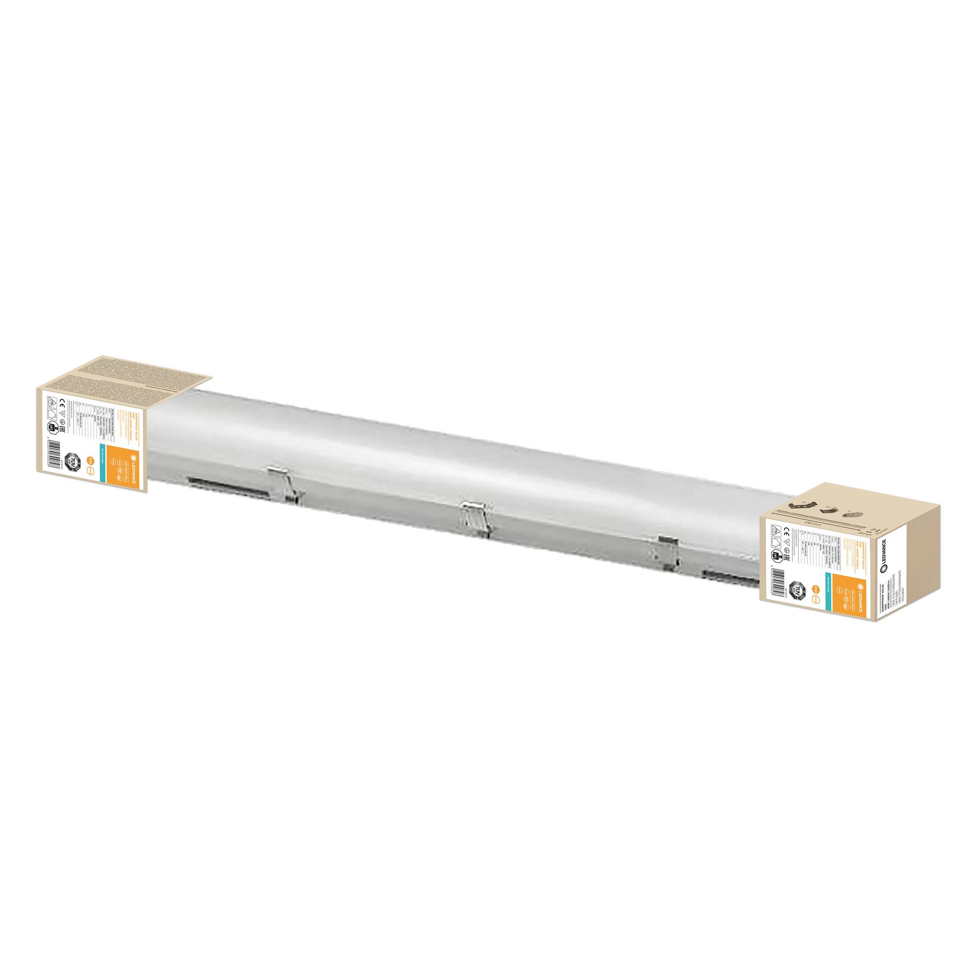 Langes, rechteckiges, silbernes Rohr mit Kartonverpackungen an den Enden. Produkt möglicherweise zur Montage oder Installation.