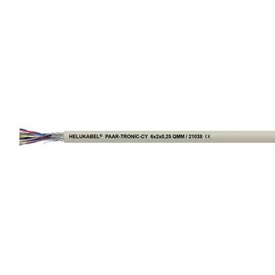 Ein graues Kabel mit der Aufschrift 'HELUKABEL PAAR-TRONIC-CY 6x2x0,25 QMM'. Mehrfarbige Drähte sind am linken Ende sichtbar.