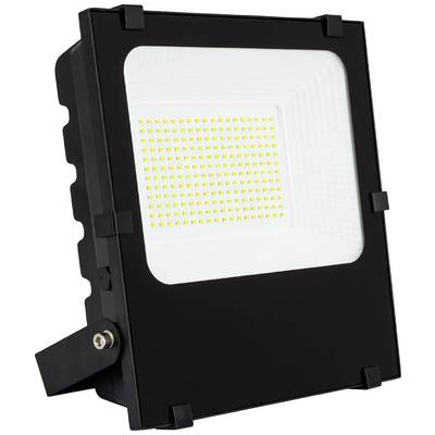 Ein rechteckiger LED-Fluter mit schwarzem Gehäuse zeigt ein Gitter aus gelben Leuchtdioden im Inneren.