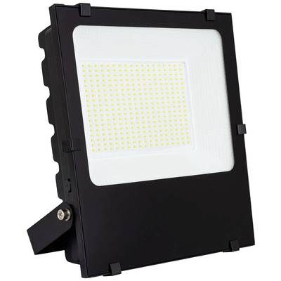Ein rechteckiger, schwarzer LED-Fluter mit vielen kleinen Leuchten auf der Vorderseite, geeignet zur Außenbeleuchtung.