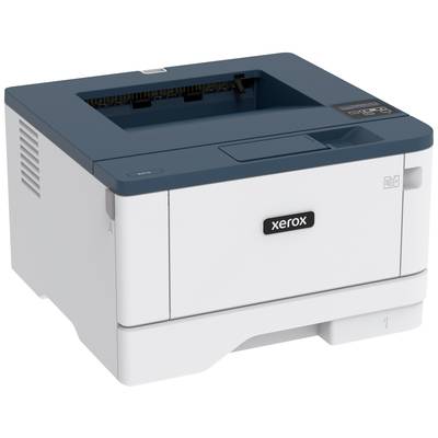 Ein grauweißer Laserdrucker von Xerox mit einem oberen Papierausgabefach und einer blauen oberen Abdeckung.