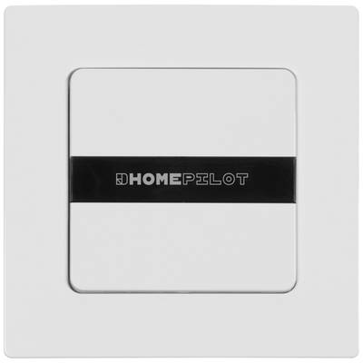 Quadratischer Lichtschalter mit schwarzem Streifen und der Aufschrift 'HomePilot'.