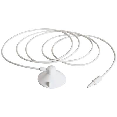 Ein weißes Elektrodenset mit Spiralkabel, das für medizinische Überwachungsgeräte verwendet wird. Designed für komfortable und sichere Anwendung.