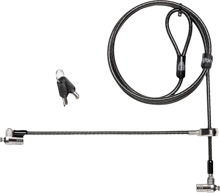 Ein Sicherheitsschloss mit langem Kabel und zwei Schlüsseln. Ideal zur Sicherung von Laptops oder anderen Geräten am Arbeitsplatz.