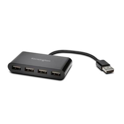 Ein USB-Hub mit vier Ports und einem kurzen Kabel. Auf ihm steht der Markenname. Ideal für den gleichzeitigen Anschluss mehrerer Geräte.