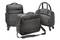 Drei schwarze Laptoptaschen: ein Rollkoffer mit Teleskopgriff, eine Umhängetasche und ein Rucksack. Ideal für Reisen und Business.
