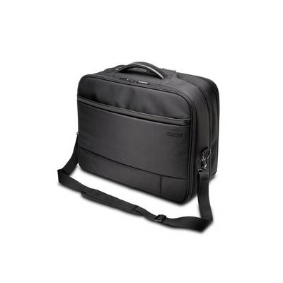 Schwarze Laptoptasche mit Tragegriff und Schultergurt, geeignet für den Transport von elektronischen Geräten und Zubehör.