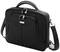 Schwarze Laptop-Tasche mit Griff, doppeltem Reißverschluss und abnehmbarem Schultergurt, geeignet zum Transport von Laptops und Zubehör.