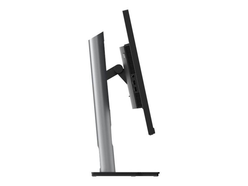 Ein Computerbildschirm von der Seite gezeigt, mit einem schwenkbaren Standfuß für ergonomische Anpassung.
