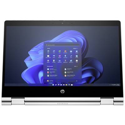 Ein Laptop mit geöffnetem Windows-Betriebssystem zeigt das Startmenü auf dem Bildschirm. Im Hintergrund ist ein blaues, abstraktes Design.