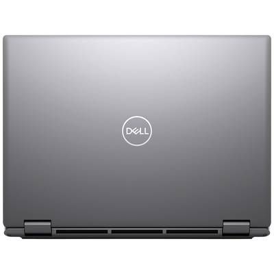 Ein silberner Dell-Laptop, geschlossen, mit dem Dell-Logo in der Mitte des Bildschirms.