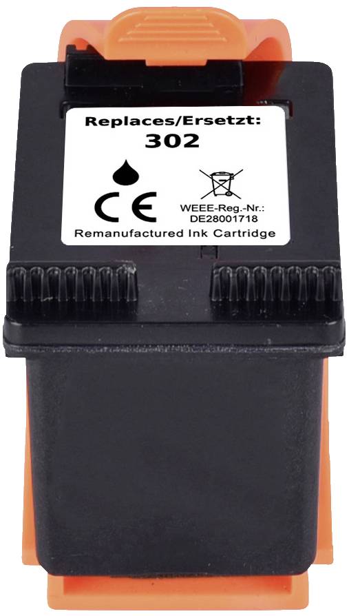 Schwarze Tintenpatrone, ersetzt '302', CE-gekennzeichnet, mit WEEE-Registrierungsnummer DE28001718, wiederaufbereitet.