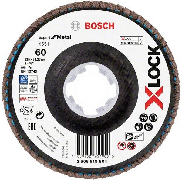 Bosch Accessories 2608619804 X551 Fächerschleifscheibe Durchmesser 125 mm Bohrungs-Ø 22.23 mm Körnung (num) 60  1 St.
