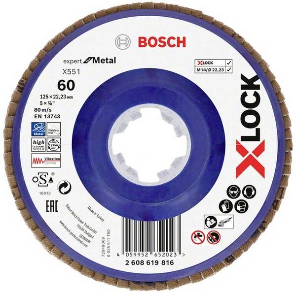 Bosch Accessories 2608619816 X551 Fächerschleifscheibe Durchmesser 125 mm Bohrungs-Ø 22.23 mm Körnung (num) 60  1 St.