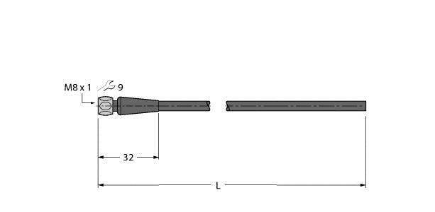 Technische Zeichnung einer Schraubendrehertasche mit M8 x 1 Gewinde. Gesamtlänge 'L', Breite 32 mm. Zeigt Aufbau und Maße der Tasche.