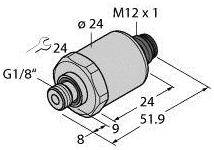 Technische Zeichnung eines zylindrischen Bauteils mit Gewinde M12 x 1, äußeren Durchmessern von 24 mm, Längenangabe 51,9 mm.