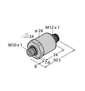 Technische Zeichnung eines Bauteils mit Abmessungen: M10 x 1, M12 x 1, Länge 50,5 mm, Durchmesser 24 mm.