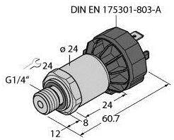 Technische Zeichnung eines zylindrischen Bauteils mit Maßen. Oben rechts steht 'DIN EN 175301-803-A'. Verbindungen und Maße sind markiert.