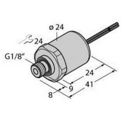 Technische Zeichnung eines zylindrischen Sensors mit Maßen: Durchmesser 24 mm, Gesamtlänge 41 mm, Schraubengewinde G1/8 Zoll.