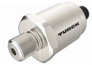 Ein zylindrischer Drucksensor aus Metall mit der Aufschrift 'Turck', geeignet zur Messung von Druck in industriellen Anwendungen.