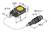 Technische Zeichnung eines Sensors und Steckers mit LED-Anzeige und Maßen: Sensor 32 x 13 x 8 mm, Stecker M12 x 1, Länge 48,5 mm.