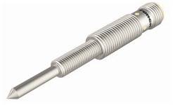 Metallischer zylindrischer Sensor mit geriffelter Oberfläche und konischer Spitze, geeignet für industrielle Anwendungen.