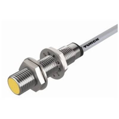 Metallsensor mit gelber Spitze und Kabel, Herstellerlogo 'TURCK' aufgedruckt. Einsatz in Industrie für Objekterkennung und Messung.